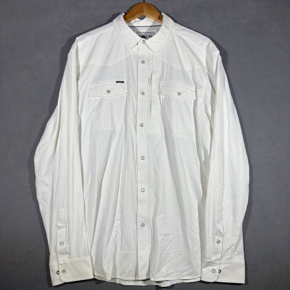 Poncho The Odessa Western Pearl Snap Shirt Men’s Slim Fit White Vented 2XL